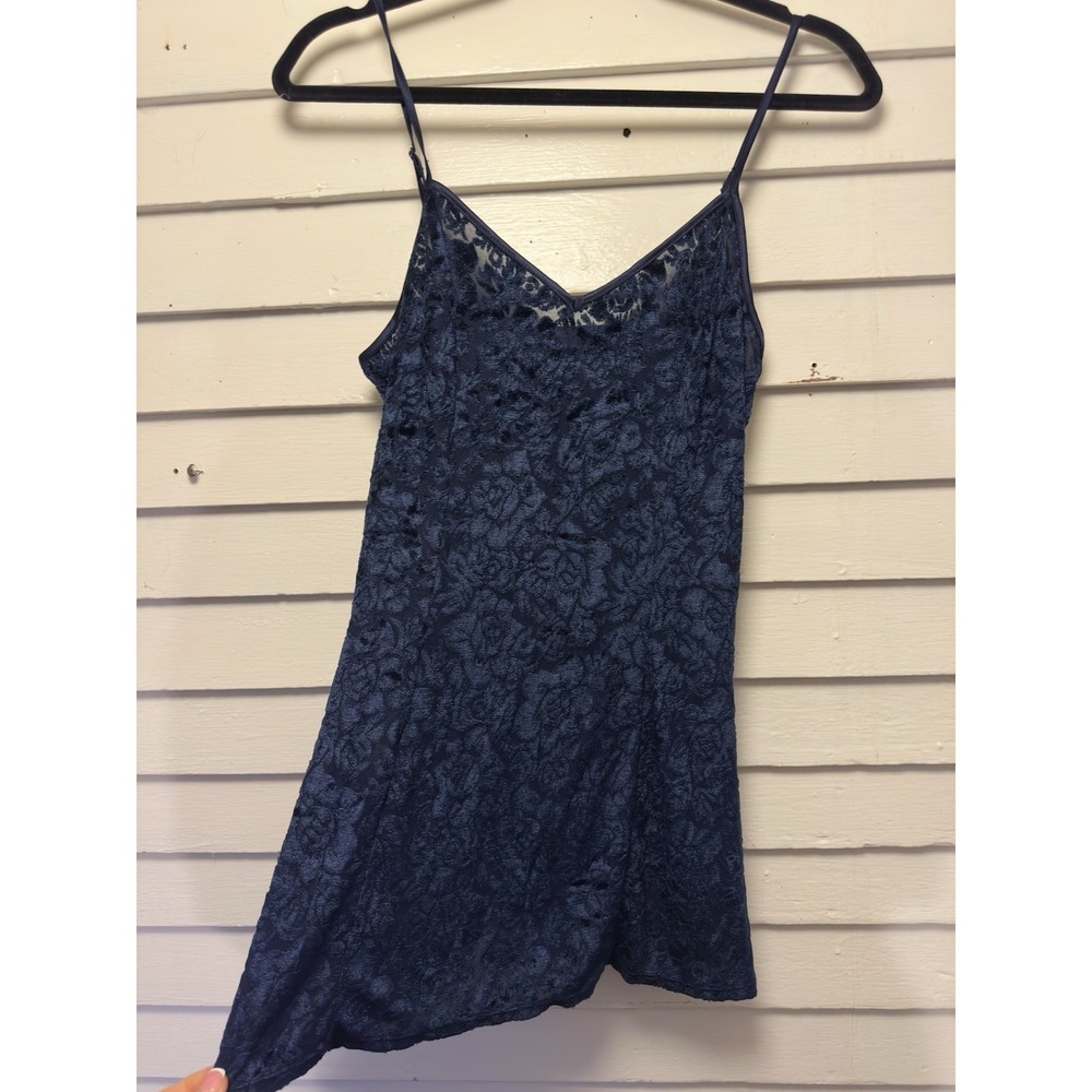 Vintage Victorias Secret Slip Dress Small Navy  Burnout Velvet Silk 00s Whimsy